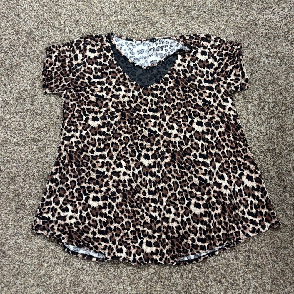Women's Cheetah Print Blouse with Lace Front -  Size 4X - Preowned - 2067